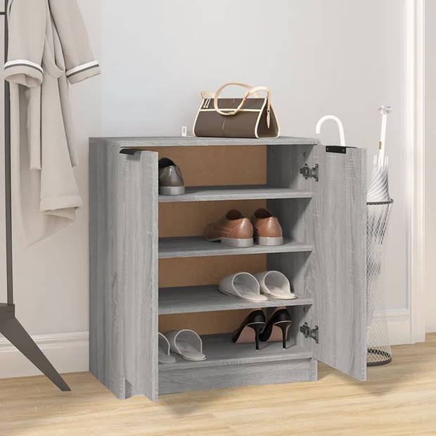 The Living Store Schoenenkast - Trendy Design - Grijs Sonoma Eiken - 59x35x70 cm - Hoge Kwaliteit
