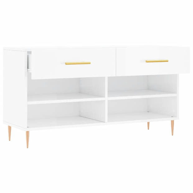 The Living Store Schoenenbank - Hoogglans Wit - 102 x 35 x 55 cm - Met lades en planken - Duurzaam hout en ijzer