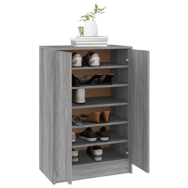 The Living Store Schoenenkast - Praktisch en elegant - Opbergruimte - 60 x 35 x 92 cm - Ken- Grijs sonoma eiken