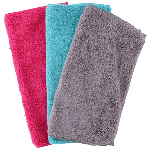 Lifetime Clean stofdoeken 3 stuks 29x29cm roze/blauw/grijs