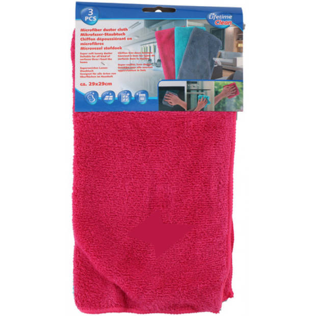 Lifetime Clean stofdoeken 3 stuks 29x29cm roze/blauw/grijs