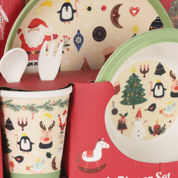 Christmas Decoration kinder servies - kerst thema - bord, beker, kom - Serviessets