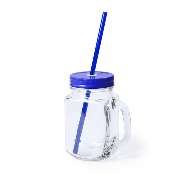 4x stuks Drink potjes van glas Mason Jar blauwe deksel 500 ml - Drinkbekers