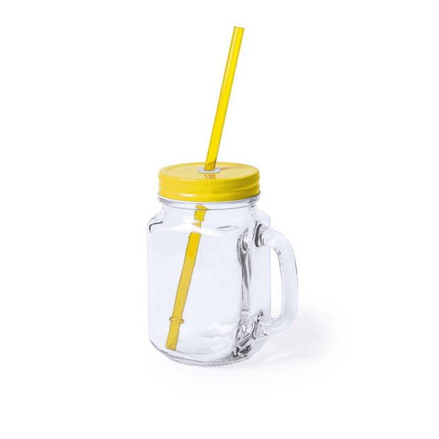 1x stuks drink potjes van glas Mason Jar gele deksel 500 ml - Drinkbekers