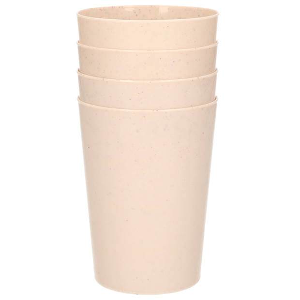 4x drinkbekers van afbreekbaar bio-plastic 290 ml in het eco-beige - Drinkbekers