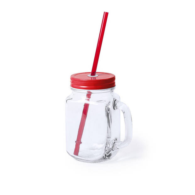 4x stuks Drink potjes van glas Mason Jar rode deksel 500 ml - Drinkbekers