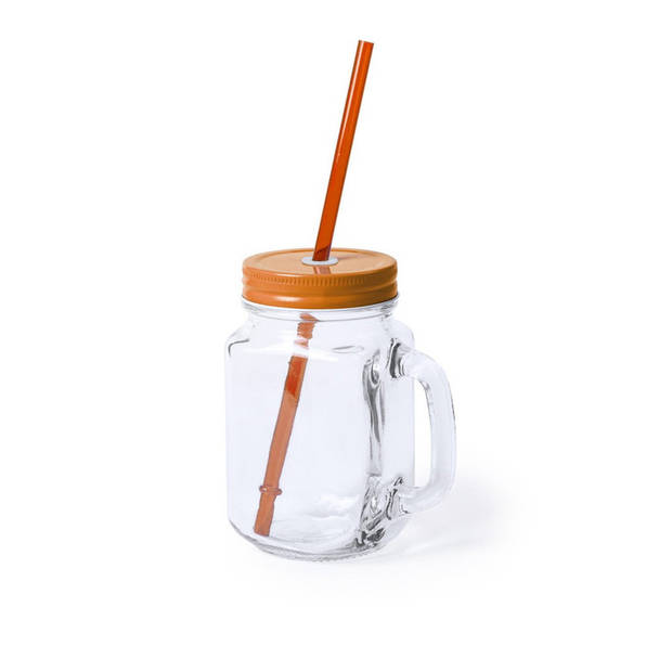 1x stuks Drink potjes van glas Mason Jar oranje deksel 500 ml - Drinkbekers