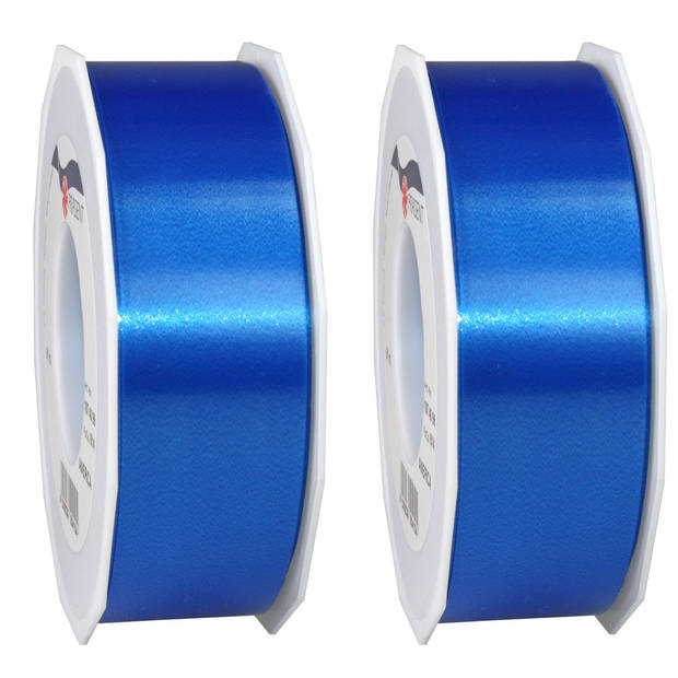 1x Luxe blauwe kunststof lint rollen 4 cm x 91 meter cadeaulint verpakkingsmateriaal - Cadeaulinten