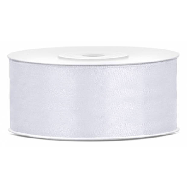 Bellatio decorations 2x rollen satijn sierlint 2.5 cm x 25 meter wit en zwart - Cadeaulinten