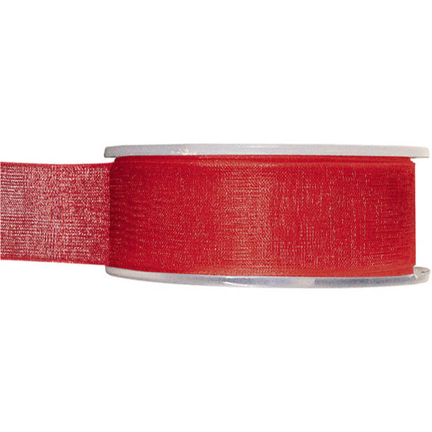 Hobby/decoratie organza sierlint - rood - 2,5 cm x 20 meter - Cadeaulinten