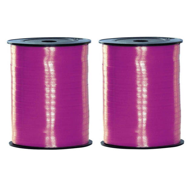 2x rollen rol lint in de kleur fuchsia roze 500 meter x 5 milimeter - Cadeaulinten