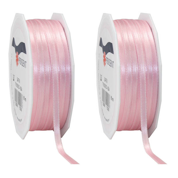 1x Luxe roze satijnen lint rollen 0,6 cm x 50 meter cadeaulint verpakkingsmateriaal - Cadeaulinten