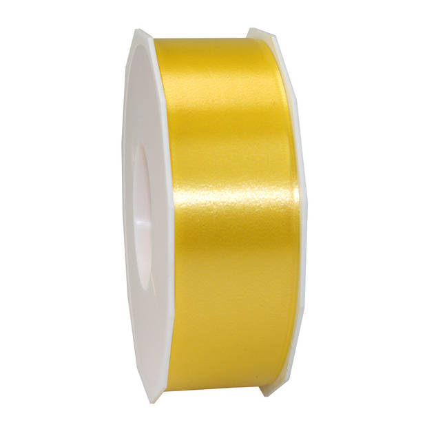 1x Luxe gele kunststof lint rollen 4 cm x 91 meter cadeaulint verpakkingsmateriaal - Cadeaulinten