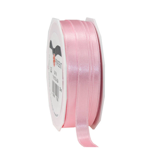 2x rollen satijn sierlint/cadeaulint - zwart en roze - 1 cm x 25m p/rol - Cadeaulinten