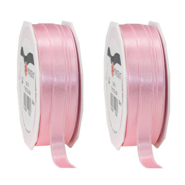 1x Luxe roze satijnen lint rollen 1 cm x 25 meter cadeaulint verpakkingsmateriaal - Cadeaulinten