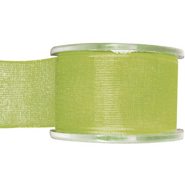 2x Groene organzalint rollen 4 cm x 20 meter cadeaulint verpakkingsmateriaal - Cadeaulinten