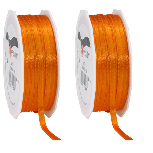1x Luxe oranje satijnen lint rollen 0,6 cm x 50 meter cadeaulint verpakkingsmateriaal - Cadeaulinten