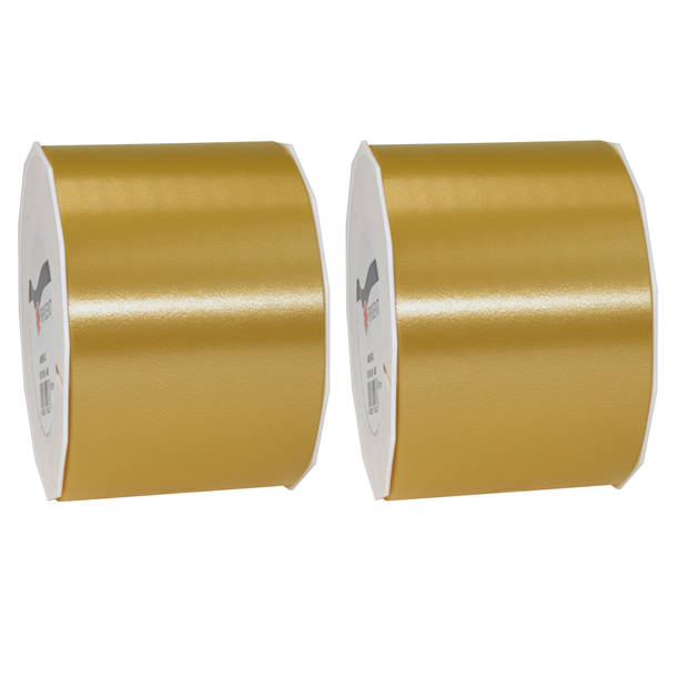 1x Brede luxe bronzen kunststof lint rollen 9 cm x 91 meter cadeaulint verpakkingsmateriaal - Cadeaulinten