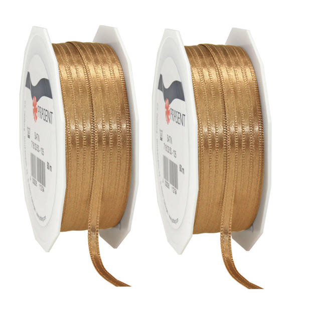 1x Luxe bronzen satijnen lint rollen 0,3 cm x 50 meter cadeaulint verpakkingsmateriaal - Cadeaulinten