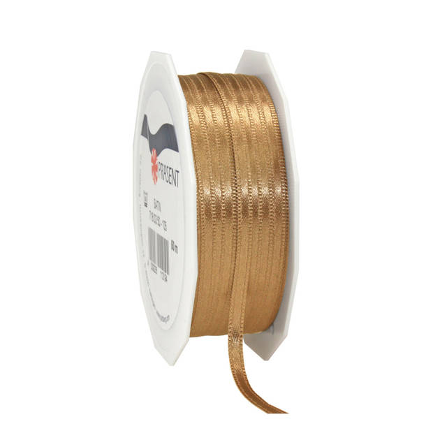 1x Luxe bronzen satijnen lint rollen 0,3 cm x 50 meter cadeaulint verpakkingsmateriaal - Cadeaulinten