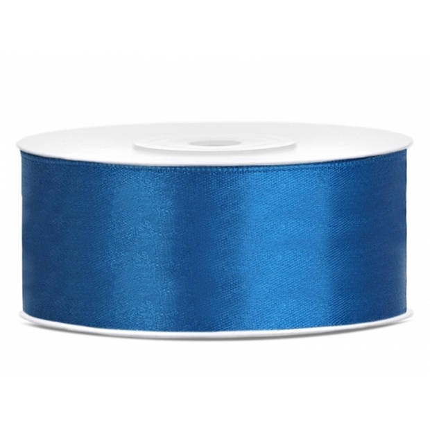 3x Kobalt blauwe satijnlinten op rol 2,5 cm x 25 meter cadeaulint verpakkingsmateriaal - Cadeaulinten