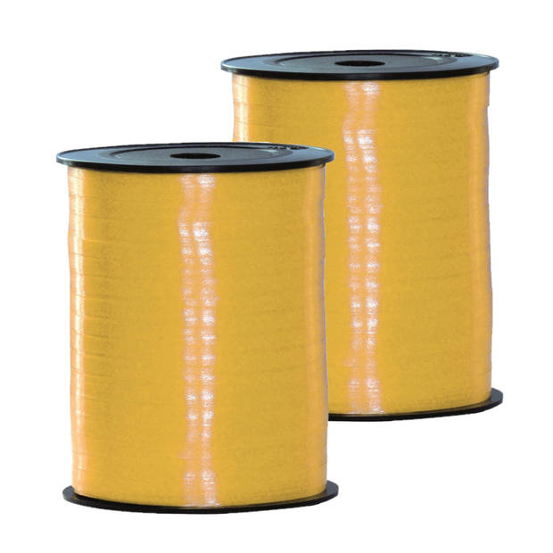 2x rollen geel sier/cadeau lint 10 mm x 250 meter - Cadeaulinten