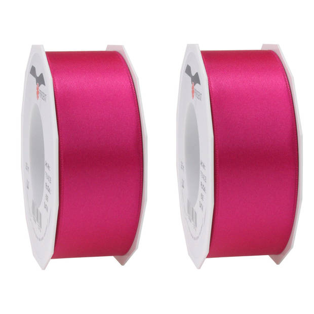 1x Luxe fuchsia roze satijnen lint rollen breed 4 cm x 25 meter cadeaulint verpakkingsmateriaal - Cadeaulinten