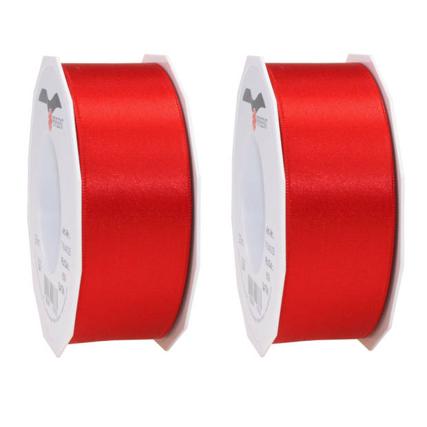 1x Luxe rode satijnen lint rollen breed 4 cm x 25 meter cadeaulint verpakkingsmateriaal - Cadeaulinten