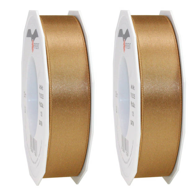 1x Luxe bronzen satijnen lint rollen 2,5 cm x 25 meter cadeaulint verpakkingsmateriaal - Cadeaulinten