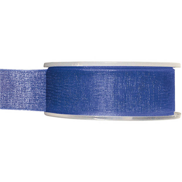 Hobby/decoratie organza sierlint - blauw - 2,5 cm x 20 meter - Cadeaulinten