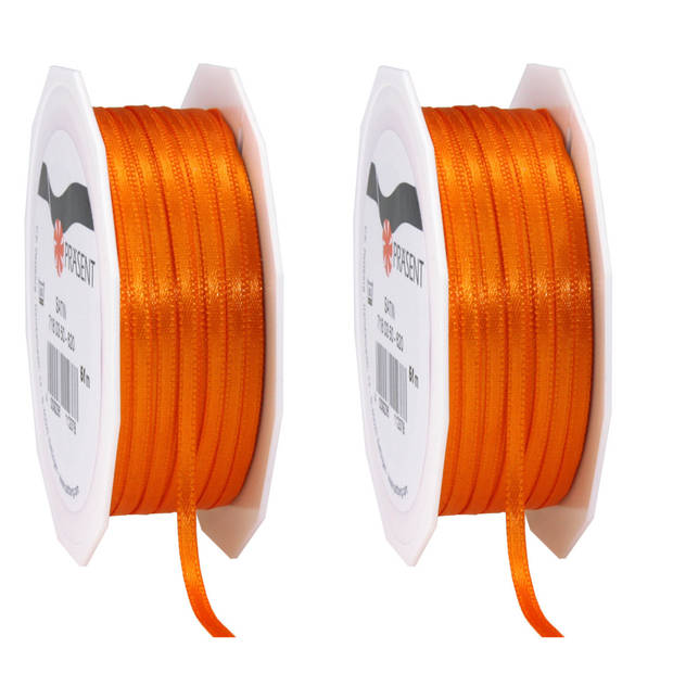 1x Luxe oranje satijnen lint rollen 0,3 cm x 50 meter cadeaulint verpakkingsmateriaal - Cadeaulinten