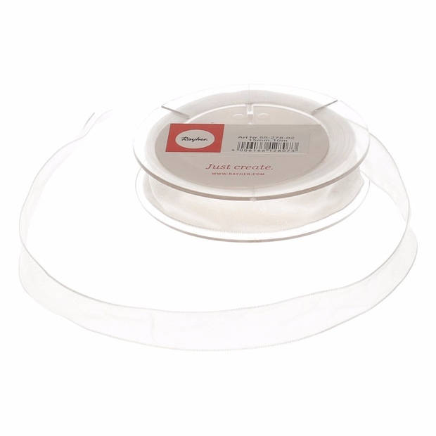 Rayher Hobby decoratie organza sierlint - wit - 1,5 cm/15 mm x 10 meter - Cadeaulint satijnlint - Cadeaulinten