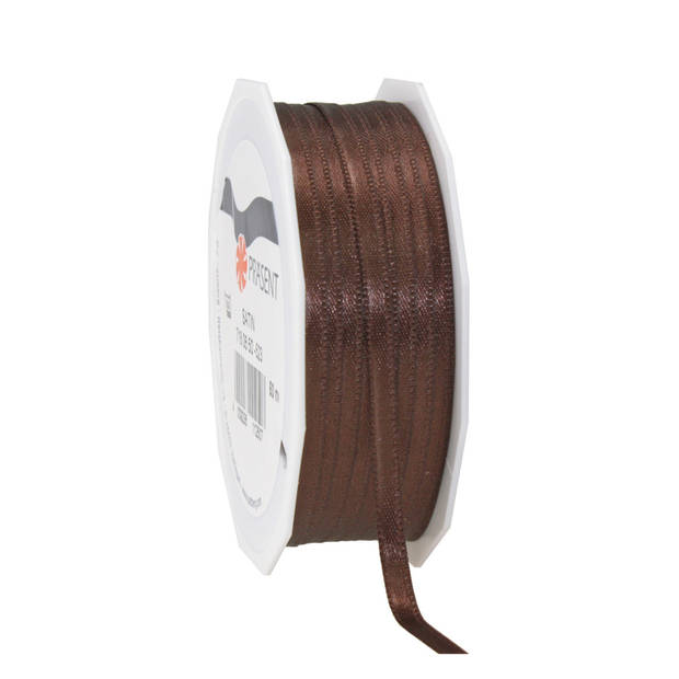 Cadeaulint/sierlint Satijn - 0.6 cm x 50 meter - bruin - cadeaus - Cadeaulinten