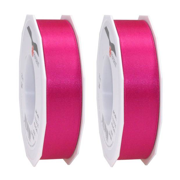 1x Luxe fuchsia roze satijnen lint rollen 2,5 cm x 25 meter cadeaulint verpakkingsmateriaal - Cadeaulinten