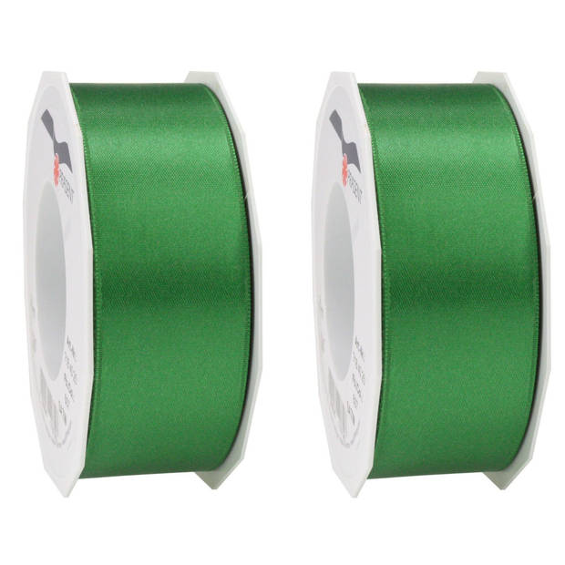 1x Luxe groene satijnen lint rollen breed 4 cm x 25 meter cadeaulint verpakkingsmateriaal - Cadeaulinten