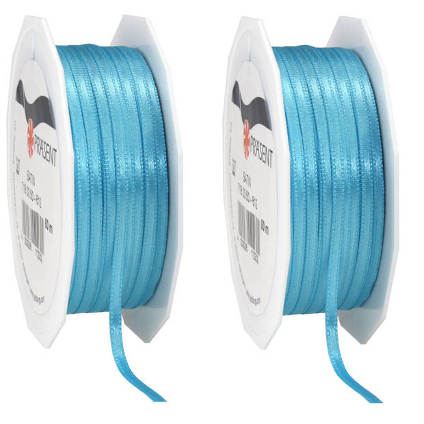 1x Luxe turquoise satijnen lint rollen 0,3 cm x 50 meter cadeaulint verpakkingsmateriaal - Cadeaulinten