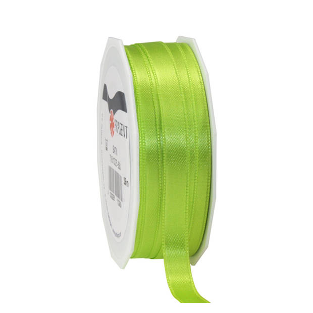 1x Luxe lime groen satijnen lint rollen 1 cm x 25 meter cadeaulint verpakkingsmateriaal - Cadeaulinten