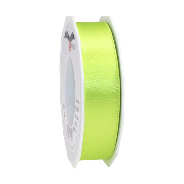 1x Luxe lime groen satijnen lint rollen 2,5 cm x 25 meter cadeaulint verpakkingsmateriaal - Cadeaulinten