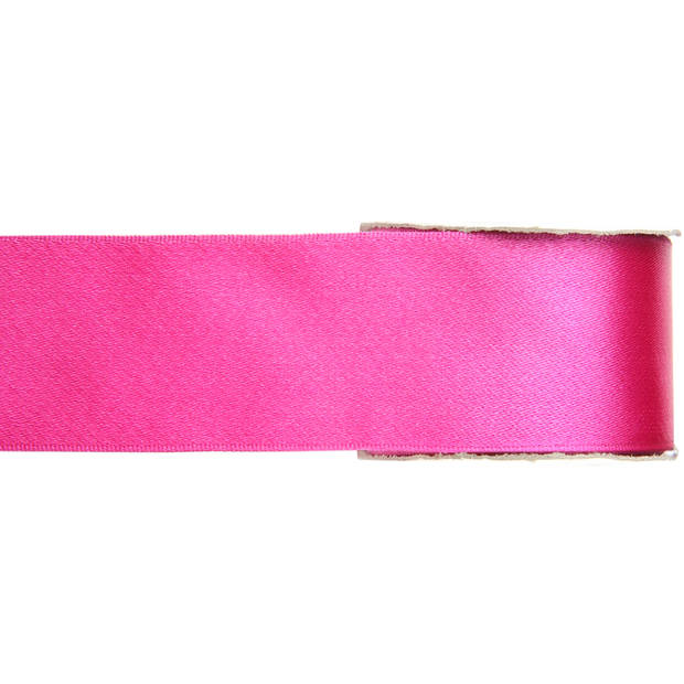 1x Fuchsia roze satijnlint rollen 2,5 cm x 25 meter cadeaulint verpakkingsmateriaal - Cadeaulinten