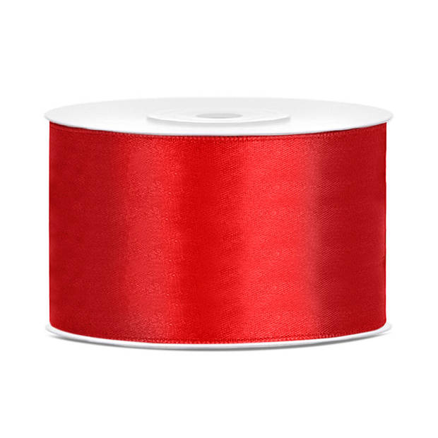 1x Rode satijnlint rollen 3,8 cm x 25 meter cadeaulint verpakkingsmateriaal - Cadeaulinten
