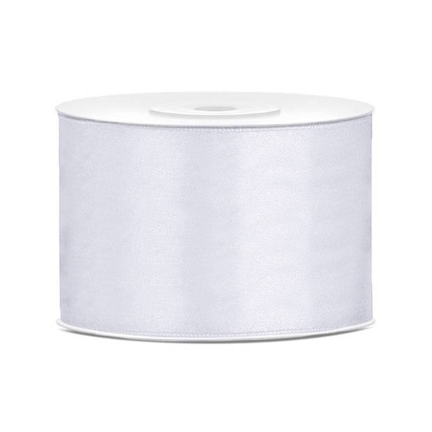 Bellatio decorations 2x rollen satijn sierlint 5 cm x 25 meter goud en wit - Cadeaulinten