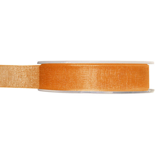 1x Oranje organzalint rollen 1,5 cm x 20 meter cadeaulint verpakkingsmateriaal - Cadeaulinten