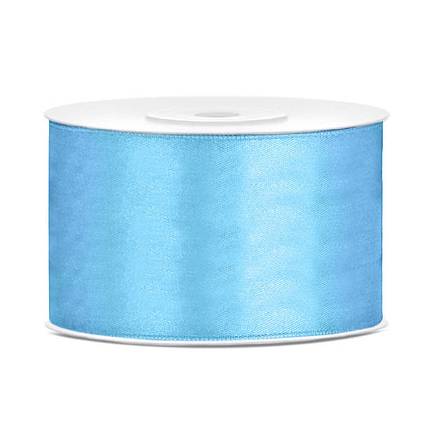 1x Lichtblauwe satijnlint rollen 3,8 cm x 25 meter cadeaulint verpakkingsmateriaal - Cadeaulinten