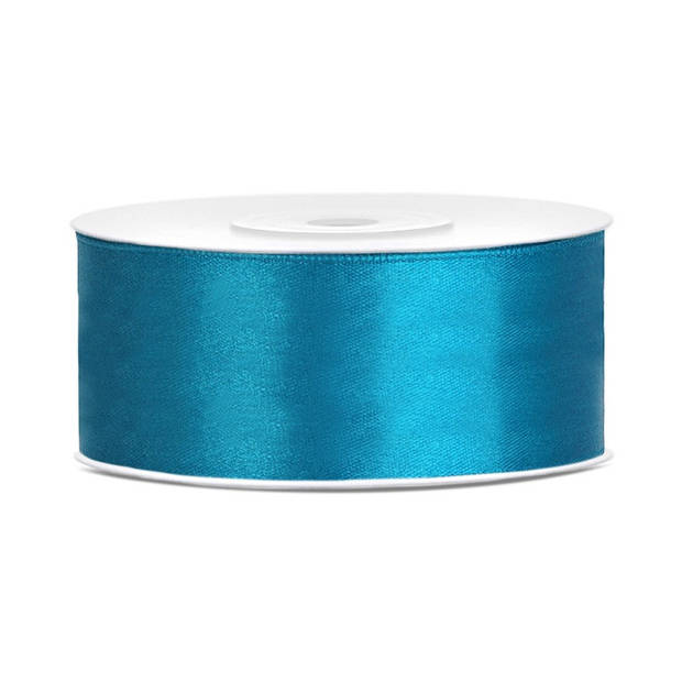 3x Turquoise satijnlinten rol 2,5 cm x 25 meter cadeaulint verpakkingsmateriaal - Cadeaulinten