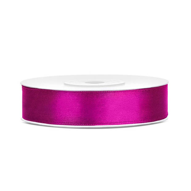 3x Fuchsia roze satijnlinten op rol 1,2 cm x 25 meter cadeaulint verpakkingsmateriaal - Cadeaulinten