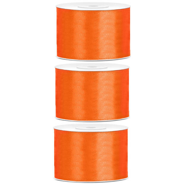 3x Oranje satijnlint rollen 5 cm x 25 meter cadeaulint verpakkingsmateriaal - Cadeaulinten