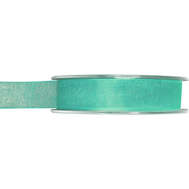 1x Mintgroene organzalint rollen 1,5 cm x 20 meter cadeaulint verpakkingsmateriaal - Cadeaulinten