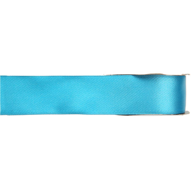 2x Turquoise satijnlint rollen 1,5 cm x 25 meter cadeaulint verpakkingsmateriaal - Cadeaulinten