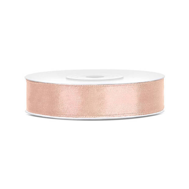 3x Perzik roze satijnlinten op rol 1,2 cm x 25 meter cadeaulint verpakkingsmateriaal - Cadeaulinten