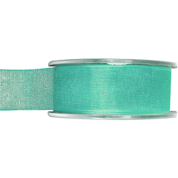 1x Mintgroene organzalint rollen 2,5 cm x 20 meter cadeaulint verpakkingsmateriaal - Cadeaulinten